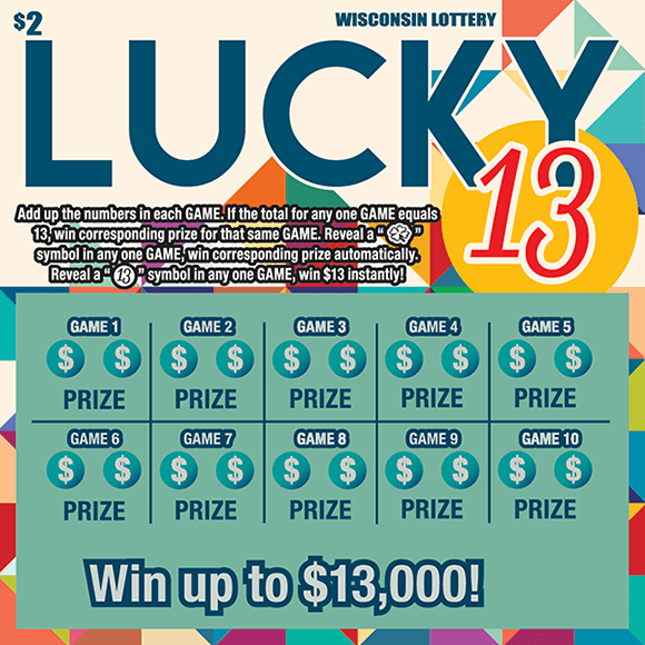 image of scratch ticket with colorful boxes on background of ticket with a 2 by 5 play area grid containing two numbers to be added together on scratch ticket from wisconsin lottery  