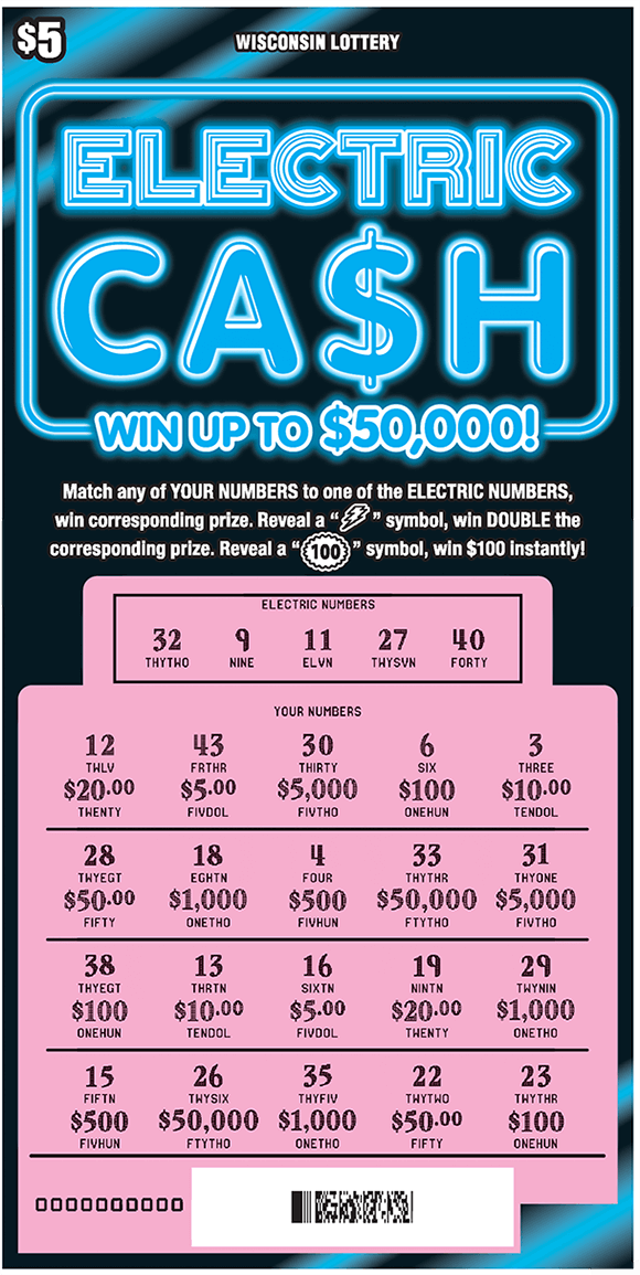 dark black background with a bright neon blue outline in all words and numbers on scratch ticket from wisconsin lottery 