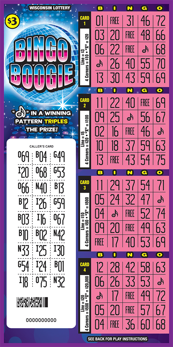 Bingo Boogie Scratch Game bingo boogie scratched scratch ticket from wisconsin lottery with disco ball background and 4 play areas