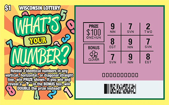 orange and yellow striped background with floating bubble numbers in the background and a light green and yellow play grid area on scratch ticket from wisconsin lottery
