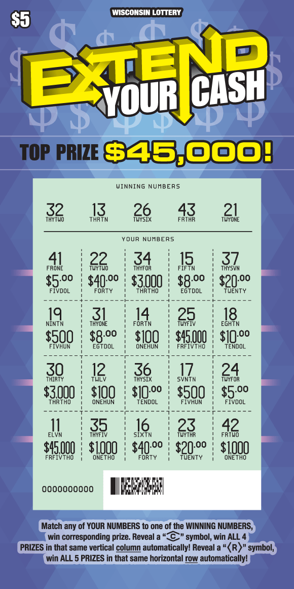 diamond pattern with light purple gradient with horizontal pink and vertical blue lines intersecting gold coins with yellow lettering made up of arrows on Wisconsin Lottery scratch game 