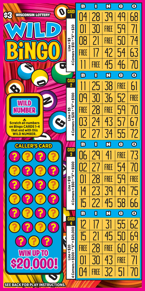 brushstrokes made with pink, orange and yellow paints behind yellow and blue BINGO cards with assortment of colorful BINGO balls falling across scratch ticket