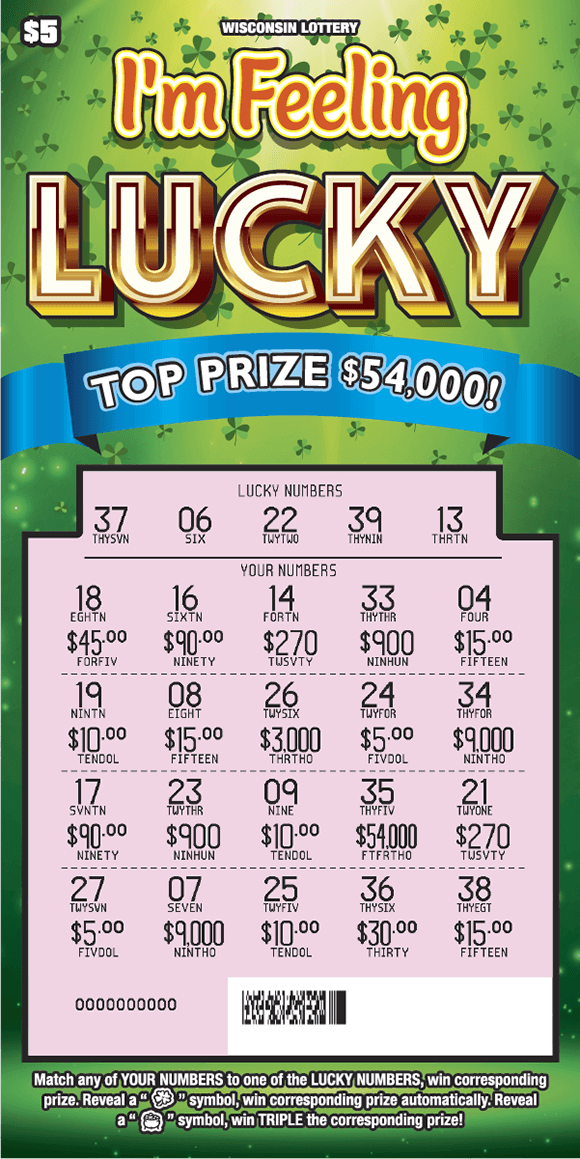 I'm Feeling Lucky Scratch Game pink scratched play area on green gradient background with green shamrocks on scratch game