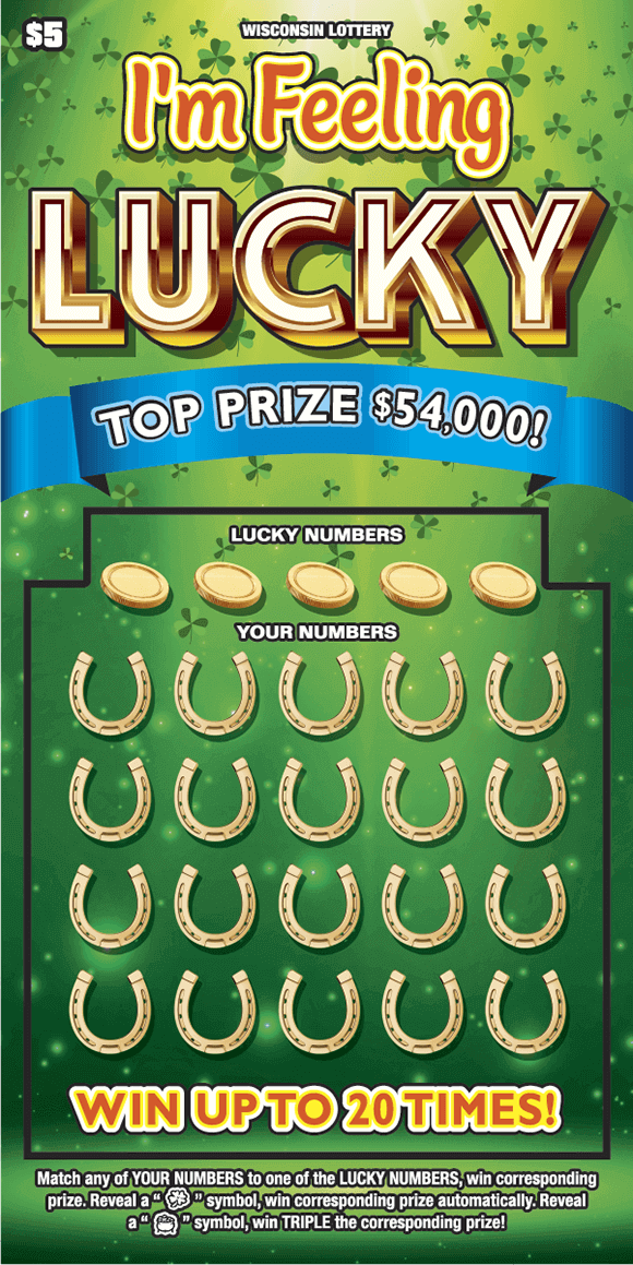icons of gold horseshoes and gold coins on green gradient background with green shamrocks on scratch game