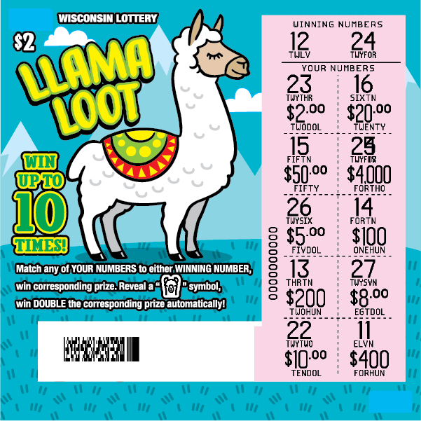 Llama Loot Scratch Game Image of llama and pink scratched play area against a blue background