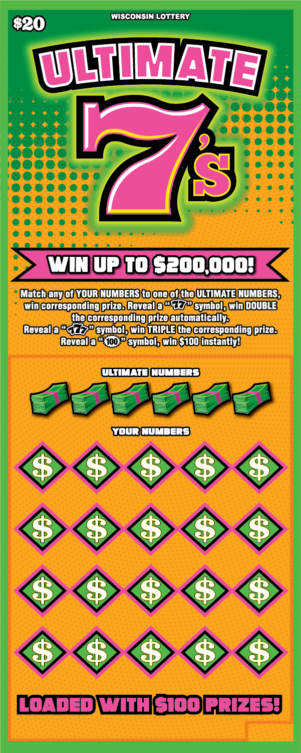 Ultimate 7s Wisconsin Scratch Game Wisconsin scratch game Ultimate 7s Green and yellow with pink text