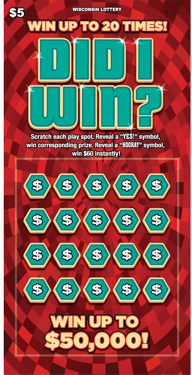 Did I Win Wisconsin Scratch Game Wisconsin Scratch Game did I win red background, Teal and gold text.