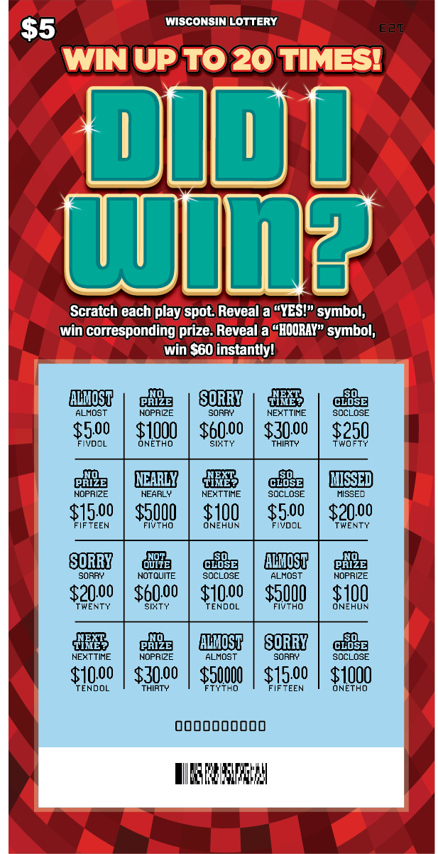 Did I Win Wisconsin Scratch Game - Revealed Wisconsin Scratch Game did I win red background, Teal and gold text - Revealed
