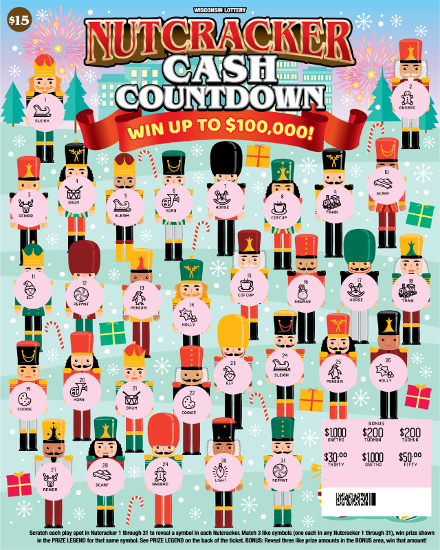 Nutcracker Cash Countdown Scratch Game - Revealed Wisconsin scratch game Snowy town of 24 nutcrackers- Revealed