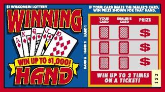 Winning Hand instant scratch ticket from Wisconsin Lottery - unscratched Winning Hand instant scratch ticket from Wisconsin Lottery - unscratched