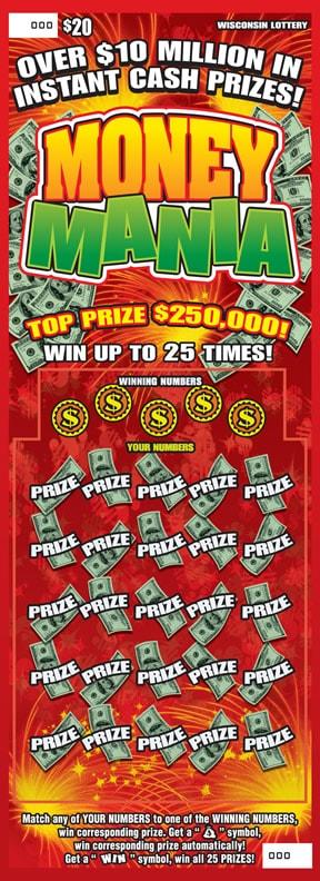 Money Mania instant scratch ticket from Wisconsin Lottery - unscratched