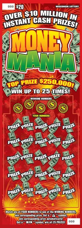 Money Mania instant scratch ticket from Wisconsin Lottery - unscratched Money Mania instant scratch ticket from Wisconsin Lottery - unscratched