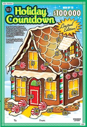 Holiday Countdown instant scratch ticket from Wisconsin Lottery - unscratched Holiday Countdown instant scratch ticket from Wisconsin Lottery - unscratched