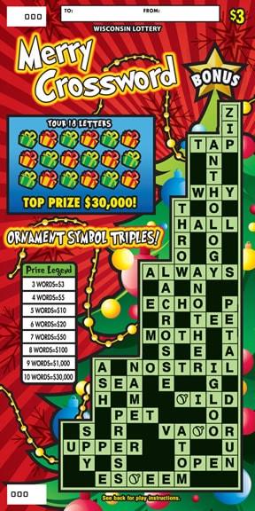 Merry Crossword instant scratch ticket from Wisconsin Lottery - unscratched