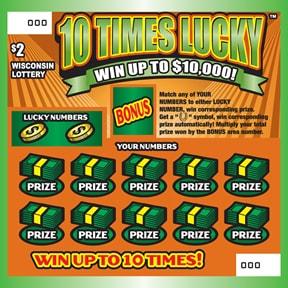 10 Times Lucky instant scratch ticket from Wisconsin Lottery - unscratched