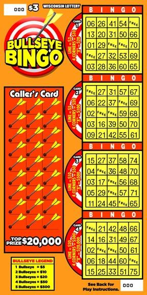 Bullseye Bingo instant scratch ticket from Wisconsin Lottery - unscratched