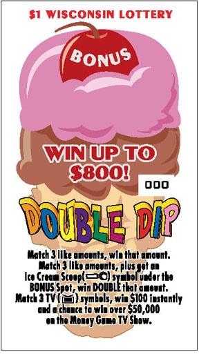 Double Dip instant scratch ticket from Wisconsin Lottery - unscratched Double Dip instant scratch ticket from Wisconsin Lottery - unscratched
