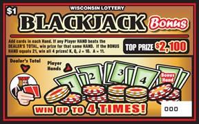 Blackjack Bonus instant scratch ticket from Wisconsin Lottery - unscratched