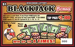 Blackjack Bonus instant scratch ticket from Wisconsin Lottery - unscratched Blackjack Bonus instant scratch ticket from Wisconsin Lottery - unscratched