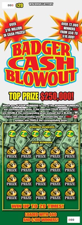 Badger Cash Blowout instant scratch ticket from Wisconsin Lottery - unscratched