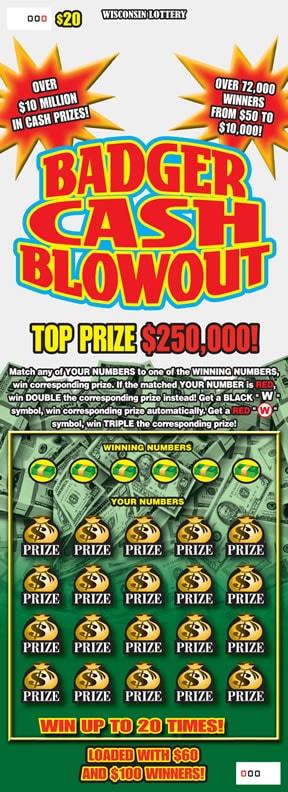 Badger Cash Blowout instant scratch ticket from Wisconsin Lottery - unscratched Badger Cash Blowout instant scratch ticket from Wisconsin Lottery - unscratched