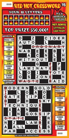 Red Hot Crossword instant scratch ticket from Wisconsin Lottery - unscratched