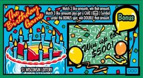 The Birthday Game instant scratch ticket from Wisconsin Lottery - unscratched The Birthday Game instant scratch ticket from Wisconsin Lottery - unscratched