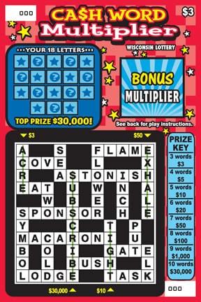 Cash Word Multiplier instant scratch ticket from Wisconsin Lottery - unscratched Cash Word Multiplier instant scratch ticket from Wisconsin Lottery - unscratched