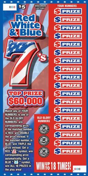 Red, White and Blue 7's instant scratch ticket from Wisconsin Lottery - unscratched