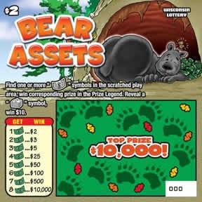 Bear Assets instant scratch ticket from Wisconsin Lottery - unscratched Bear Assets instant scratch ticket from Wisconsin Lottery - unscratched