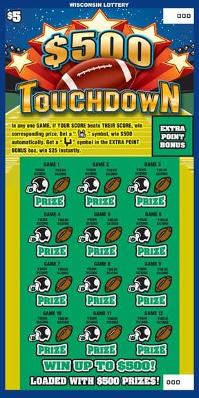 $500 Touchdown instant scratch ticket from Wisconsin Lottery - unscratched $500 Touchdown instant scratch ticket from Wisconsin Lottery - unscratched