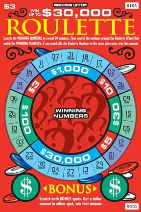 Roulette instant scratch ticket from Wisconsin Lottery - unscratched