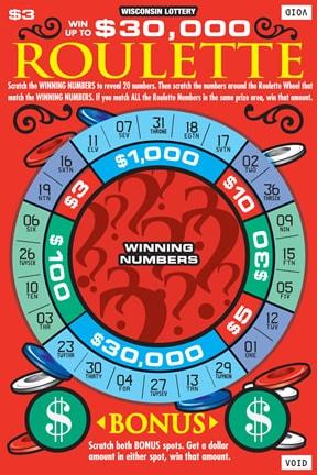 Roulette instant scratch ticket from Wisconsin Lottery - unscratched Roulette instant scratch ticket from Wisconsin Lottery - unscratched