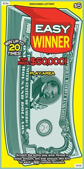 Easy Winner instant scratch ticket from Wisconsin Lottery - unscratched Easy Winner instant scratch ticket from Wisconsin Lottery - unscratched