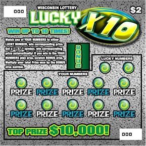 Lucky X 10 instant scratch ticket from Wisconsin Lottery - unscratched Lucky X 10 instant scratch ticket from Wisconsin Lottery - unscratched