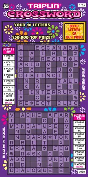 Triplin' Crossword instant scratch ticket from Wisconsin Lottery - unscratched