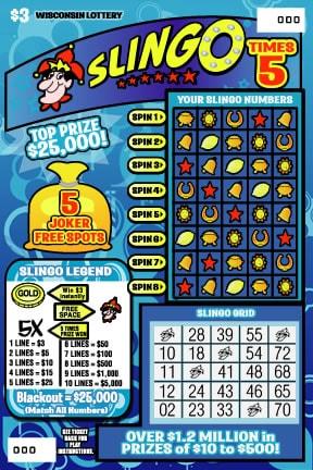 Slingo Times 5 instant scratch ticket from Wisconsin Lottery - unscratched