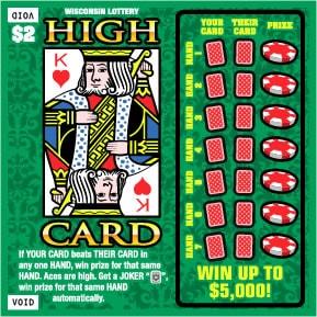 High Card instant scratch ticket from Wisconsin Lottery - unscratched