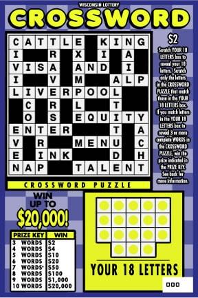 Crossword instant scratch ticket from Wisconsin Lottery - unscratched