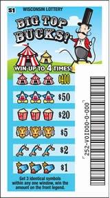 Big Top Bucks instant scratch ticket from Wisconsin Lottery - unscratched Big Top Bucks instant scratch ticket from Wisconsin Lottery - unscratched