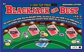Blackjack or Bust instant scratch ticket from Wisconsin Lottery - unscratched Blackjack or Bust instant scratch ticket from Wisconsin Lottery - unscratched