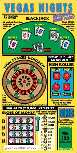 Vegas Nights instant scratch ticket from Wisconsin Lottery - unscratched Vegas Nights instant scratch ticket from Wisconsin Lottery - unscratched