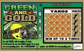 Green and Gold instant scratch ticket from Wisconsin Lottery - unscratched Green and Gold instant scratch ticket from Wisconsin Lottery - unscratched