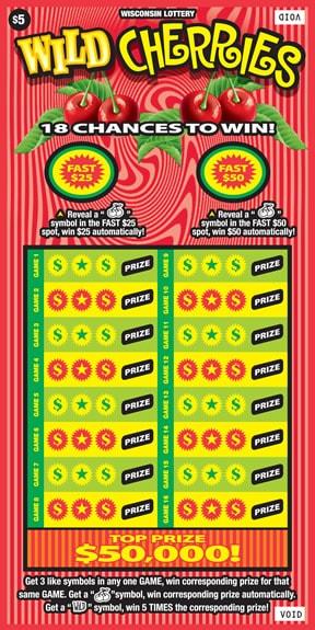 Wild Cherries instant scratch ticket from Wisconsin Lottery - unscratched Wild Cherries instant scratch ticket from Wisconsin Lottery - unscratched