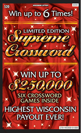 Supreme Crossword instant scratch ticket from Wisconsin Lottery - unscratched Supreme Crossword instant scratch ticket from Wisconsin Lottery - unscratched