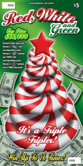 Red, White and Green instant scratch ticket from Wisconsin Lottery - unscratched Red, White and Green instant scratch ticket from Wisconsin Lottery - unscratched