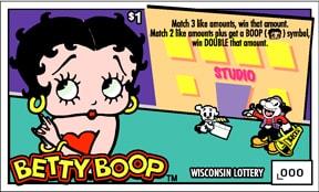 Betty Boop instant scratch ticket from Wisconsin Lottery - unscratched Betty Boop instant scratch ticket from Wisconsin Lottery - unscratched