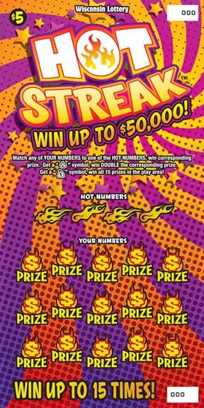 Hot Streak instant scratch ticket from Wisconsin Lottery - unscratched