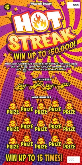 Hot Streak instant scratch ticket from Wisconsin Lottery - unscratched