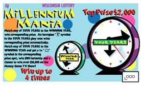 Milennium Mania instant scratch ticket from Wisconsin Lottery - unscratched Milennium Mania instant scratch ticket from Wisconsin Lottery - unscratched